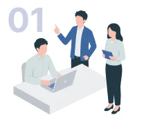 デスクで議論するビジネスパーソンのイラスト（01 即戦力人材の育成）