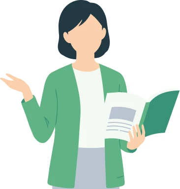 教材を持って授業をする現役日本語教師のイラスト